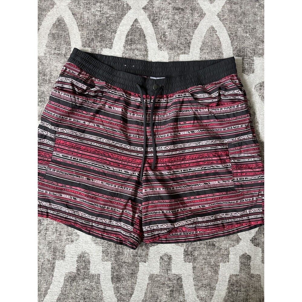 Columbia Mens Size XL Cargo Board Shorts Swim Trunks Gray/Pink Geometric Strips